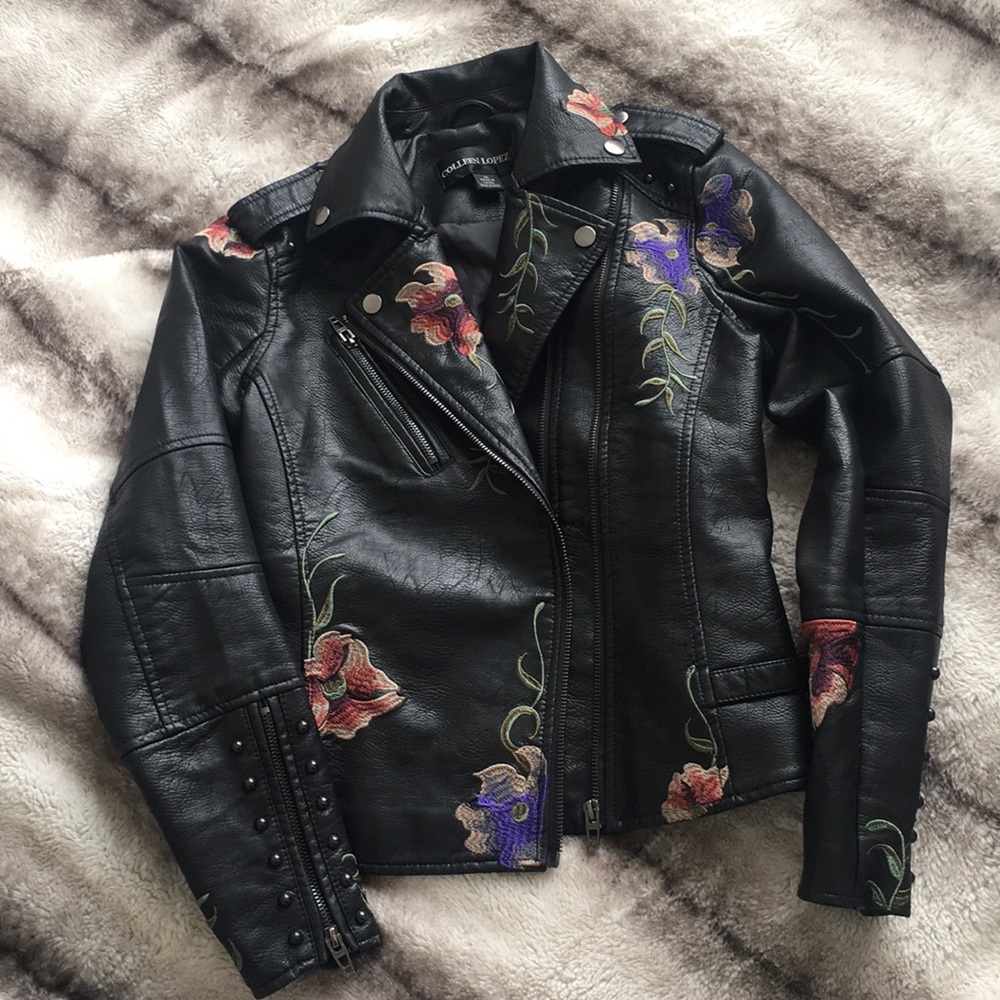 Floral Faux Leather Jacket